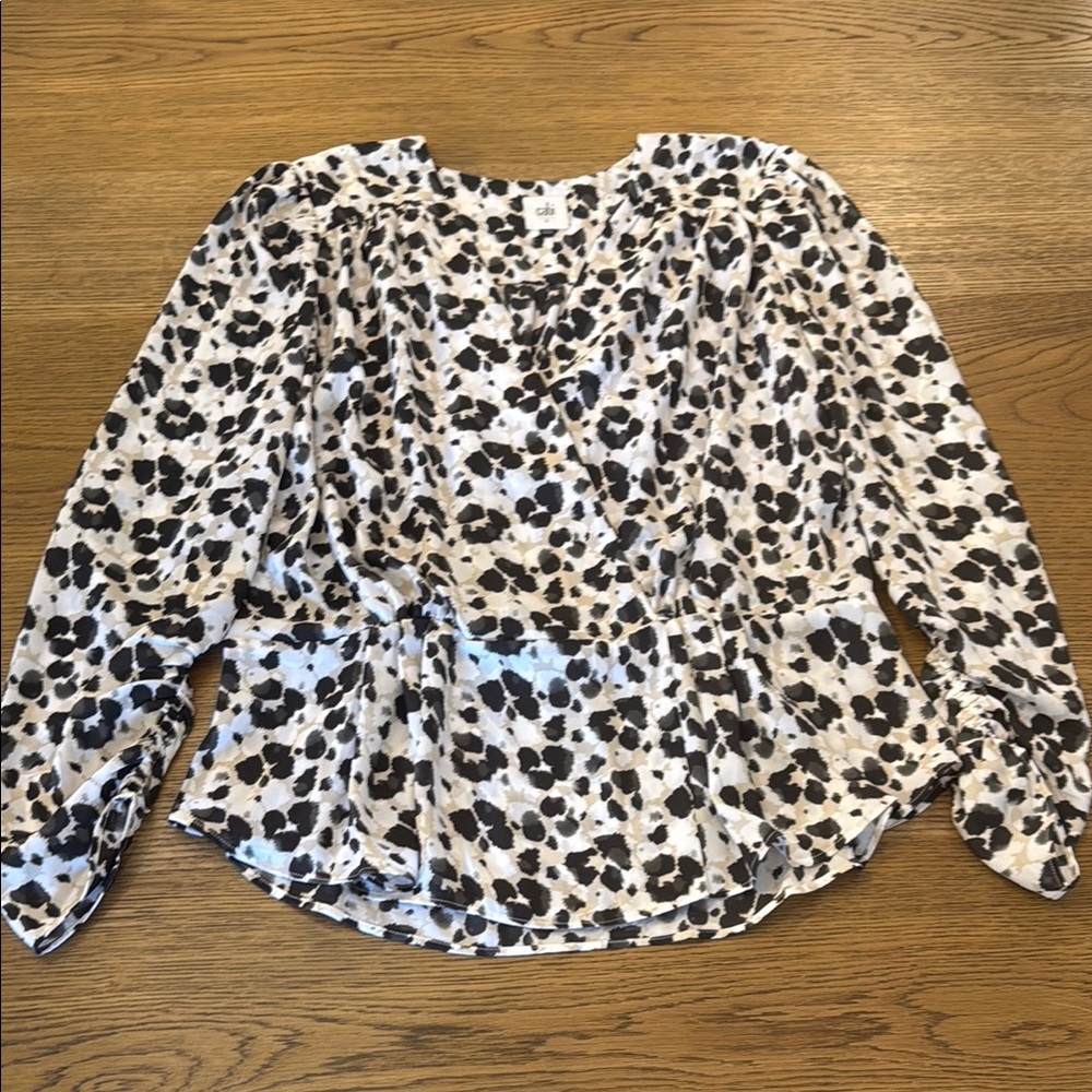 CAbi Black and White Peplum Blouse Long Sleeve